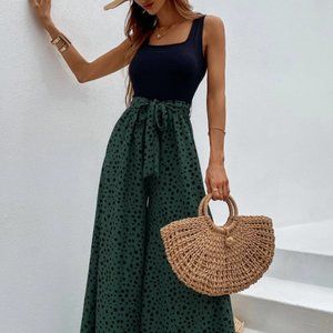 Dalmatian Print Wide Leg Belted Jumpsuit